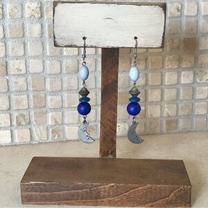 3 for $25 SILVER AND BLUE CRESCENT MOON PIERCED BOHO EARRINGS      💜NWOT💜